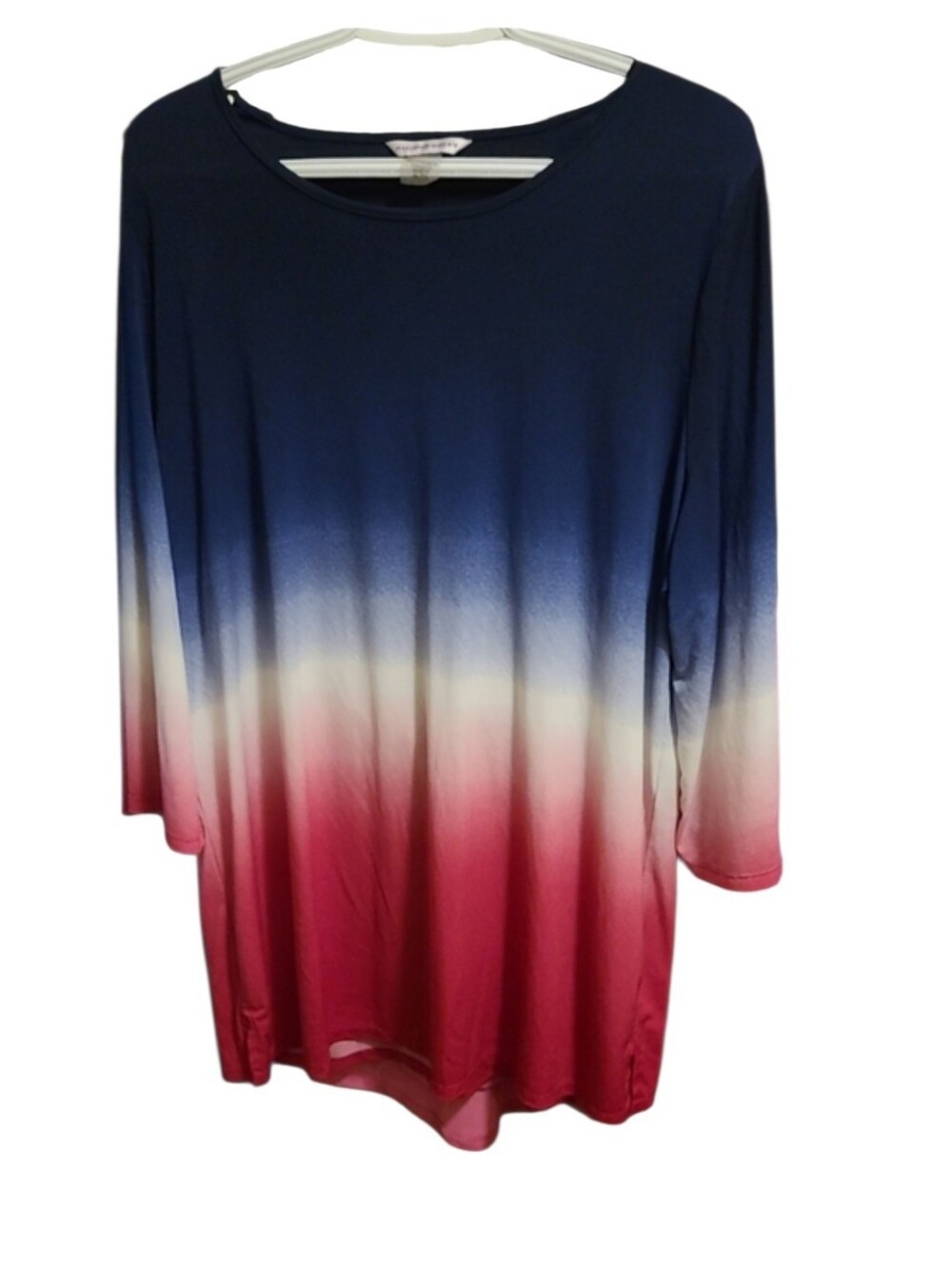 Allison Daley Navy to Pink Ombre Long-Sleeve Crewneck Top